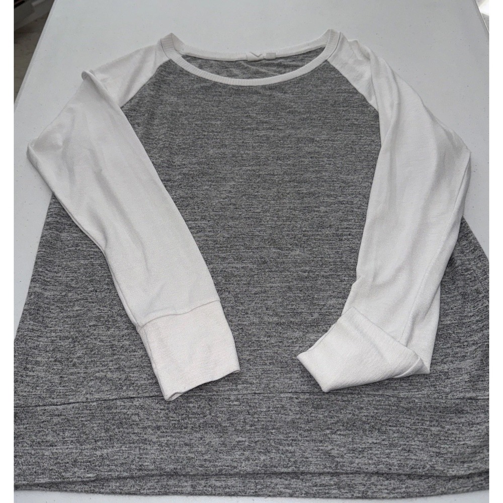 Gap Womens Raglan Long Sleeve Top Heather Gray Cream Baseball Tee Size M‎